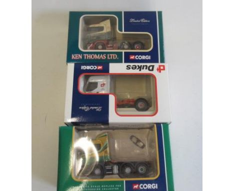 Three Corgi Tractor units CC12206 Scania, CC12107 Renault and CC12214 Scania, all items boxed E (Est. plus 21% premium inc. V