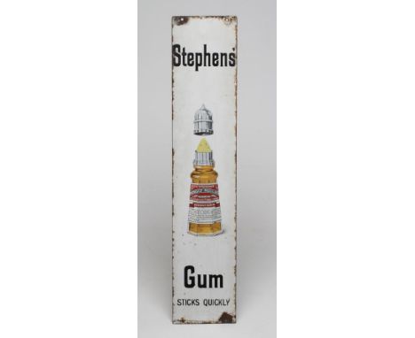 Early 20th Century Stephens Gum enamel sign, some loss to enamel to edges, lettering and picture good, 24" x 5" (Est. plus 21