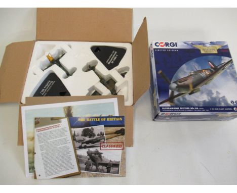 Atlas Editions Battle of Britain Set with Spitfire MK.1 and ME.109E, and a Corgi Spitfire MK.11A, both items boxed, E-M (Est.