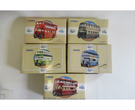 Five Corgi Classic Bus Models comprising five Guy Arab buses, all items boxed, E (Est. plus 21% premium inc. VAT)