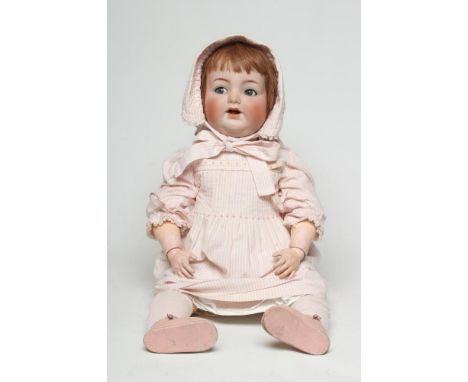 A Kammer &amp; Reinhardt bisque socket head flirty doll, with blue glass flirty eyes, sleeping eyelids, open mouth, teeth, sp