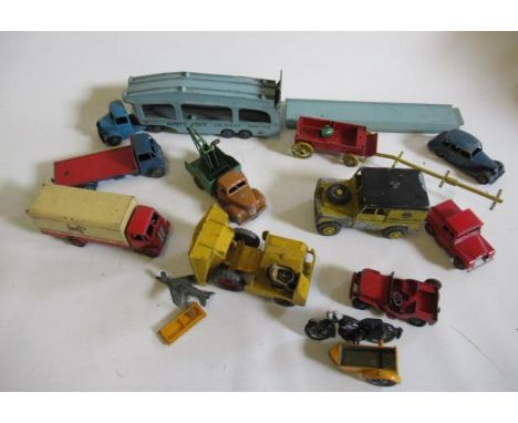 Playworn Dinky vehicles including car transporter, Dinky Service Truck and Guy Flat Bed Lorry, P (Est. plus 21% premium inc. 