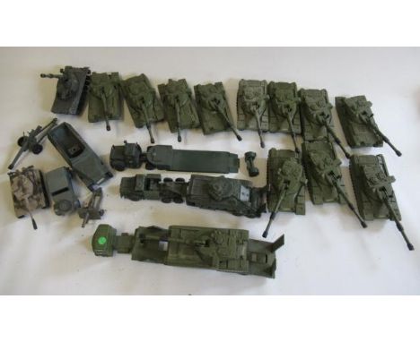 Playworn army vehicles including tanks, tank transporters and armoured cars, F-P (Est. plus 21% premium inc. VAT)