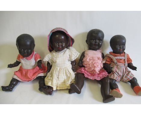 Three possible Handwerck six piece composition mulatto dolls, with sleeping eyes, closed mouths, moulded hair, two numbered 8