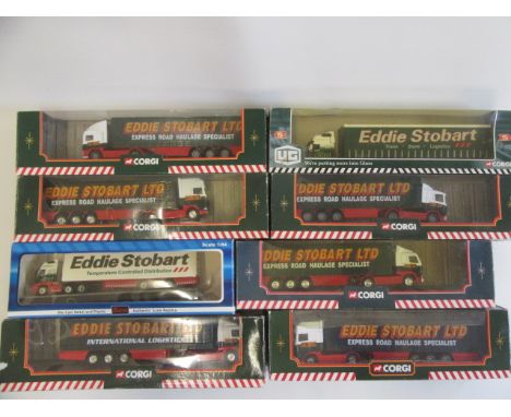 Eight Eddie Stobart trucks by Corgi and others, boxes G-F, models G-E (Est. plus 21% premium inc. VAT)