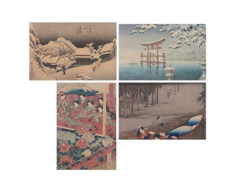 After Hiroshige, Evening snow at Kambara, 21x32cm, and three other Japanese woodblock prints.Qty: 4
