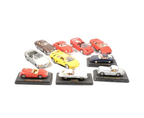 Burago 1:18 and 1:24 scale model cars, ten unboxed examples.Qty: 10