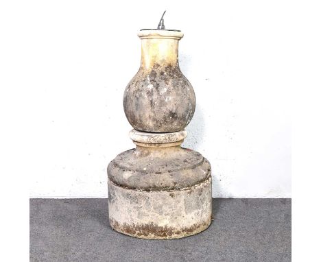 Sundial, bulbous stone column, height 92cm.