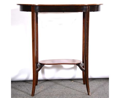 Edwardian painted mahogany kidney-shape occasional table, splayed legs joined by a shelf, width 70cm, depth 41cm, height 71cm