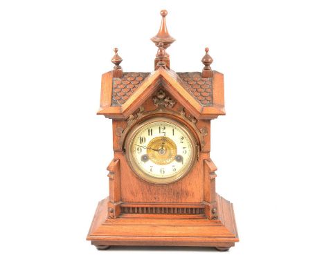 German walnut shelf clock, HAC movement striking on a gong, 41cm.Condition report:Pendulum and key are present. It appears to