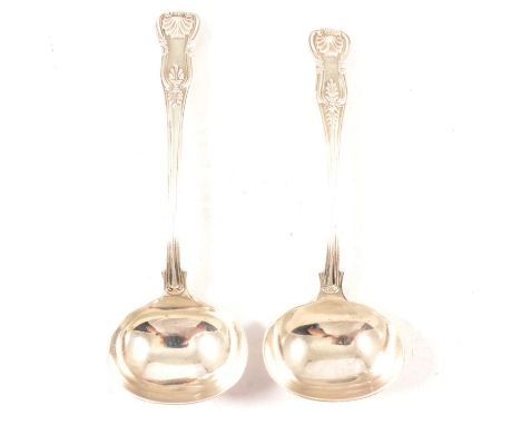 A pair of Victorian silver sauce ladles, Elizabeth Eaton, London 1846, King's pattern, one with engraved initials, 5.9oz.SALE