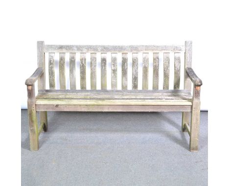 Teak garden bench, labelled 'Alexander Rose, West Sussex', 150cm.Condition report:Good sound condition, no evident splits, ju