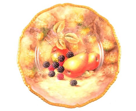 Royal Worcester cabinet fruit plate, painted with pears and blackberries, signed J Smith, 27cm diam.Condition report:The plat