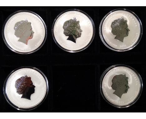 2008-2012 Australia Series II Chinese Lunar Calendar 1oz silver dollar coins (5) 
