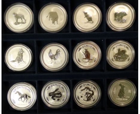 1999-2010 Australia Chinese Lunar Calendar 1oz silver dollar coins (12) 