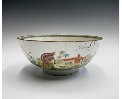 A Chinese famille rose porcelain bowl, 18th century, decorated with animals and birds, height 11cm, diameter 26cm.Provenance: