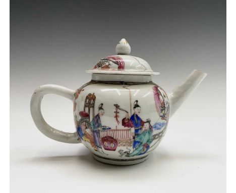 A Chinese famille rose porcelain teapot, 18th century, height 13.5cm, length 19.5cm.Provenance:Michael Trethewey. A Gentleman