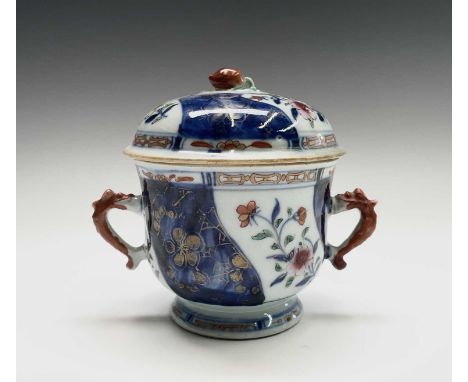 A Chinese Imari porcelain ecuelle and cover, 18th century, height 14cm, width 15cm.Provenance:Michael Trethewey. A Gentleman 