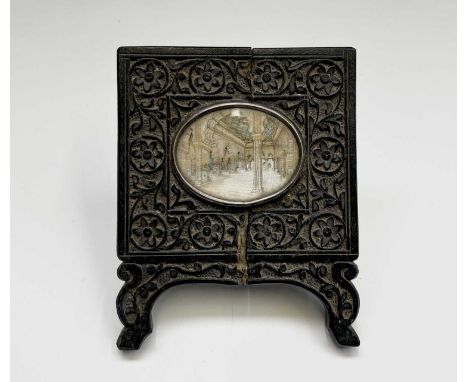 An Indian miniature watercolour architectural study, 4 x 5cm, in carved hardwood frame, 11.5 x 9cm.Provenance:Michael Trethew