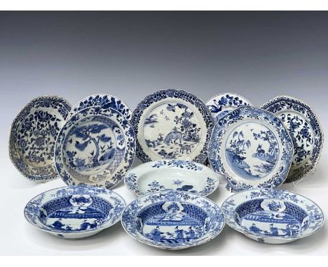 Eleven Chinese porcelain blue and white plates and bowls, 18th century.Provenance:Michael Trethewey. A Gentleman of Taste.We 