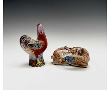 A Chinese porcelain joss stick holder in the form of an elephant, 19th century, height 6.5cm, width 13cm and a Chinese famill