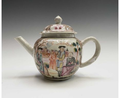 A Chinese famille rose porcelain teapot, 18th century, height 14.5cm, width 19.5cm.Provenance:Michael Trethewey. A Gentleman 