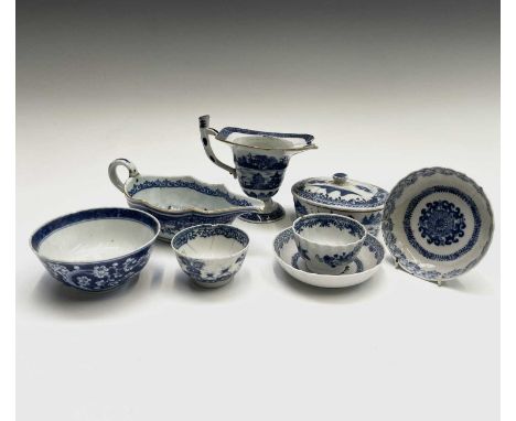 A quantity of Chinese Export porcelain to include a blue and white helmet shaped jug, Qianlong, height 13cm, width 15.5cm and