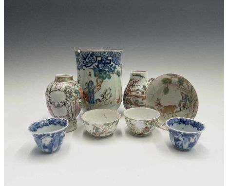 A collection of 18th century Chinese porcelain, to include a large famille rose mug, height 15.5cm.Provenance:Michael Trethew