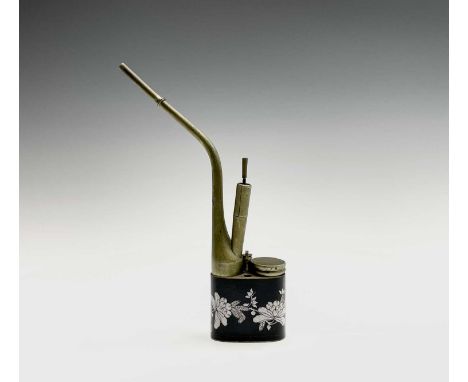 A Chinese cloisonne opium pipe, enamelled with floral sprays, height 24cm.