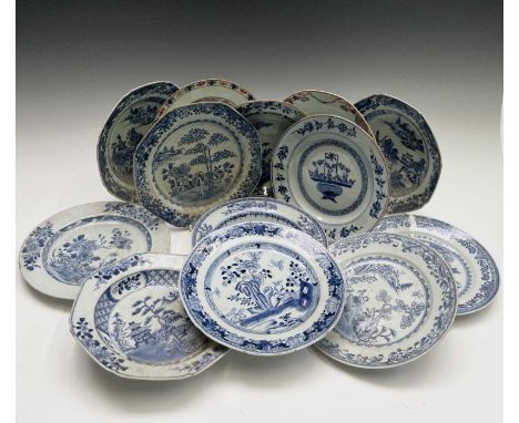 Thirteen Chinese porcelain plates and bowls, 18th century, diameters approx 23cm.Provenance:Michael Trethewey. A Gentleman of