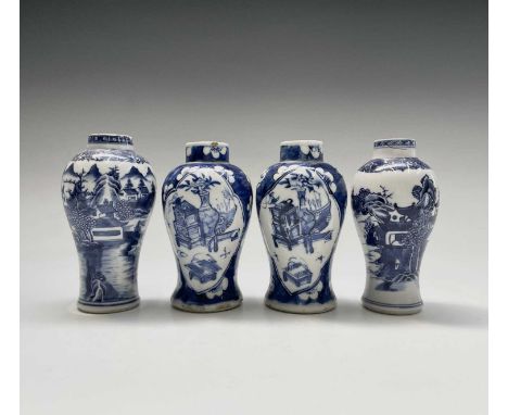 Two similar Chinese porcelain prunus blossom baluster vases, late 19th century, each with four character Kangxi marks, height