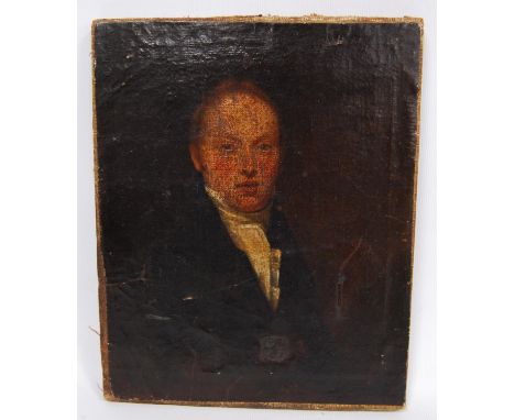 19TH CENTURY BRITISH SCHOOLPortrait of a Regency gentlemanOil on canvas, 23cm x 19cm.