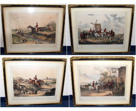 Set of four hunting prints after W.J. Shayer, published by William Spooner, 377 Strand, 1843: The Meet; Full Cry; The Death; 