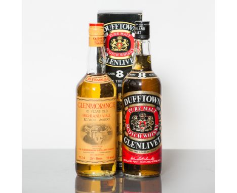 DUFFTOWN 8 YEAR OLD
Pure Malt Scotch Whisky. 26 2/3 fl ozs, 70° Proof, in carton.
GLENMORANGIE 10 YEAR OLD
Highland Malt Scot