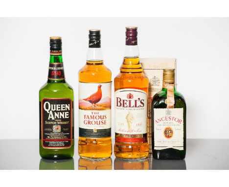 DEWAR'S ANCESTOR
Blended Scotch Whisky in green, square bottle. Back label reads, 'Importers Sime Darby'. Full bottle size, n