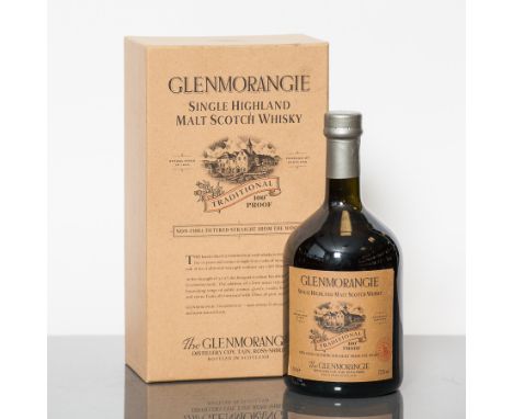 GLENMORANGIE 10 YEAR OLD TRADITIONAL 100° PROOF
Single Highland Scotch Whisky, NCF, 1 litre, 57.2% volume, in card box. CONDI