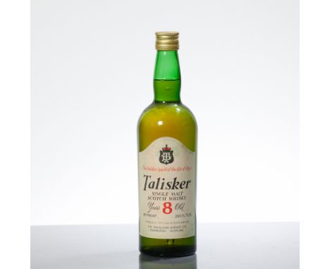 TALISKER 8 YEAR OLD
Single Island Scotch Whisky bottled for The Distillers Agency Ltd., Edinburgh. 26 2/3 fl. ozs., 80° proof