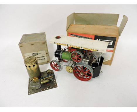 A Mamod TE1 line steam traction engine, boxed, and another Meccano station army engine