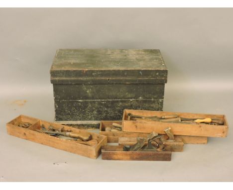 A Victorian ship's carpenter's tool box, containing a number of tools