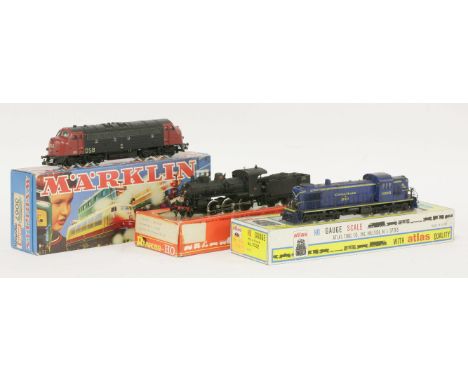 A Marklin 3067 DSB loco, an Atlas HO gauge Chesapeake &amp; Ohio 5592 loco, and a Riverrossi Gr. 625-164 Caprotti FS model lo