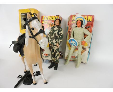 A Pelham puppet, Sm Witch, boxed, worn, Cowboy Kid and Indian Cherokee, Marx toys, boxed, Action Man, and a guitar