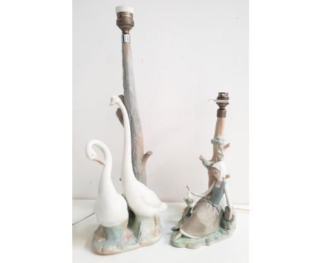 NAO FIGURAL LAMPmodelled as two geese by a tree, 51cm high, together with a Lladro lamp modelled as a girl sat by a tree with