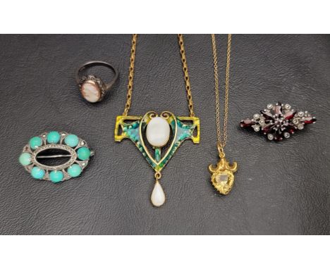 INTERESTING SELECTION OF GOLD, SILVER AND OTHER VINTAGE JEWELLERYincluding a citrine set pendant on nine carat gold chain, th