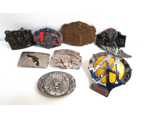 SELECTION OF METAL BELT BUCKLEScomprising Harley-Davidson, The United States Of America, Revolver, Elvis, Native Americans on