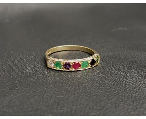 GEM SET ACROSTIC 'DEAREST' RINGset with the following sequence of stones: diamond, emerald, amethyst, ruby, emerald, sapphire