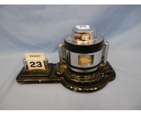 An art deco chrome unigraph desk calendar barometer thermometer, some missing cards 