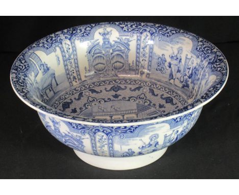 19the century Spode china blue and white transfer printed bowl, overall decorated externally and internally with musicians de