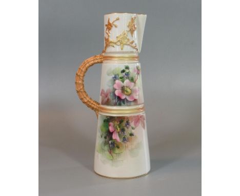 Early 19th century Royal Worcester porcelain 1047 conical ewer jug, hand painted with wild roses and other flowers. Signed G 