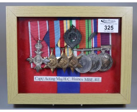 WWII military MBE group to include MBE, 1939-45 star, Africa star, Italy star, war medal, defence medal with oak leaf, and re