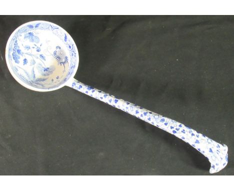 19th century Spode china large, blue and white transfer printed ladle, overall decorated in 'India' pattern and having printe